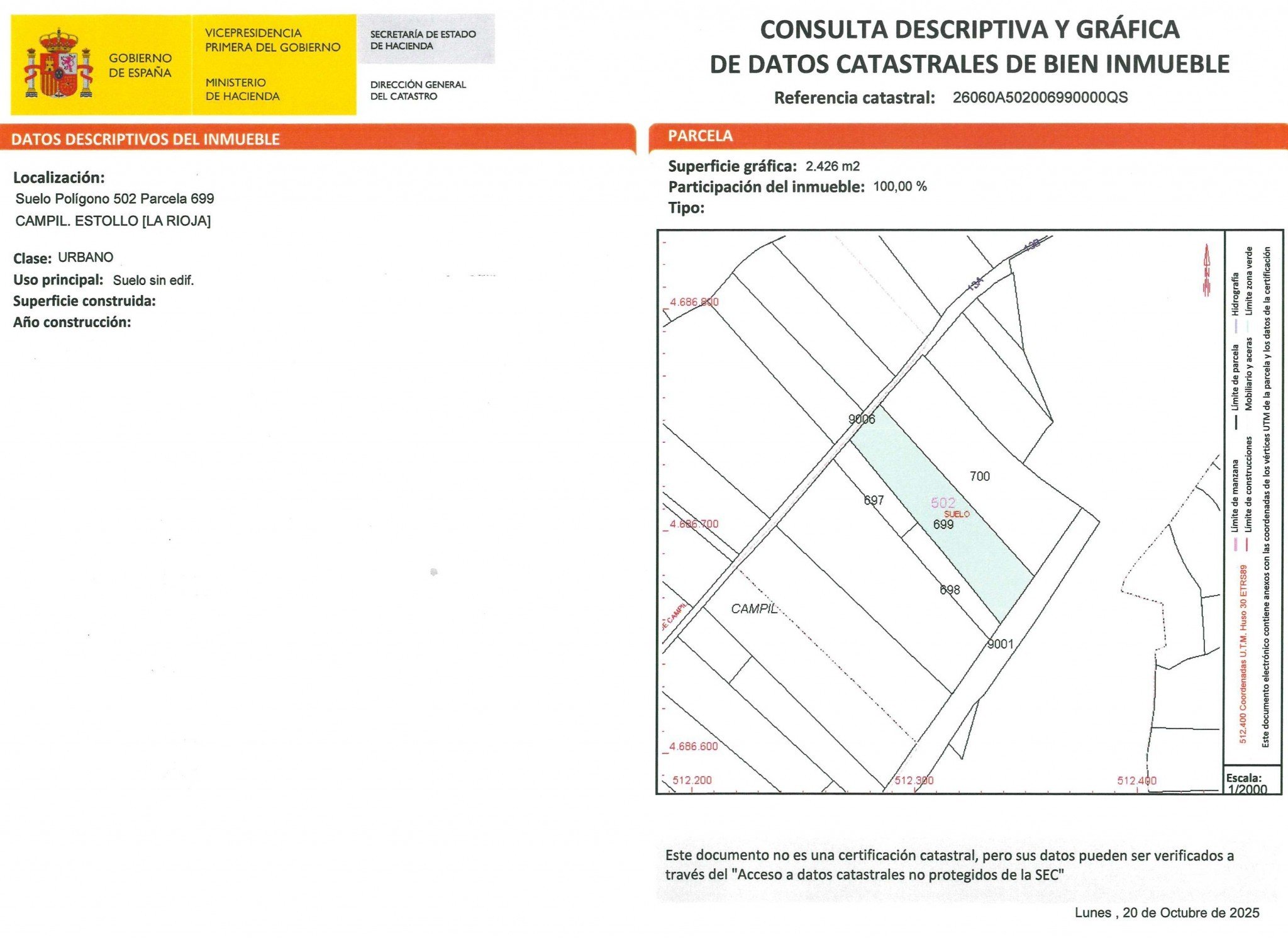 Pol&iacute;gono 502 Parcelas 699